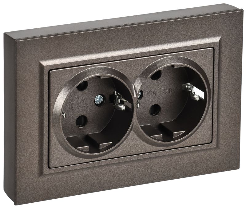 розетка 2-м сп brite рсшпл12-3-бртб 16а в сборе с заземл. защ. шторки плоская бронза iek br-r28-16-k45-f от BTSprom.by
