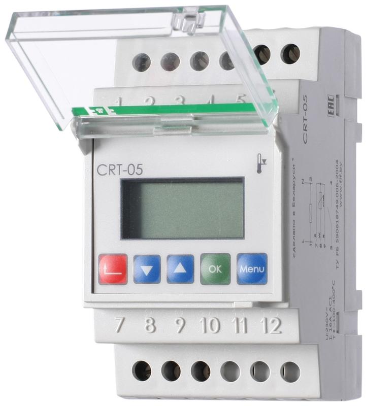 регулятор температуры crt-05 (от -100 до +400 град.c; микропроцессорный; многофункц.; жки индикация; с возможностью подкл. выносного датчика рт100; монтаж на din-рейке 35мм 230в ac 16а 1p ip20) f&f ea07.001.010 от BTSprom.by