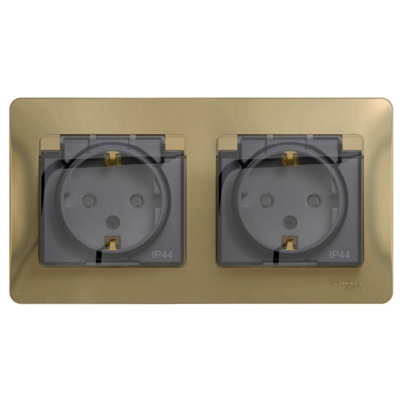 розетка 2-м сп 2мод. glossa 16а ip44 с заземл. защ. шторки в сборе титан se gsl000447 от BTSprom.by