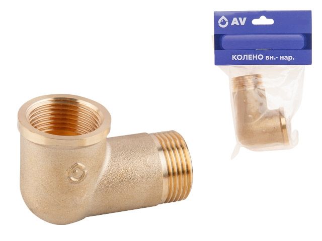 колено 1/2" вн.-нар., av engineering (инд. упак.) (латунь, макс.  16 бар, макс.  110 °с) ave307001 от BTSprom.by
