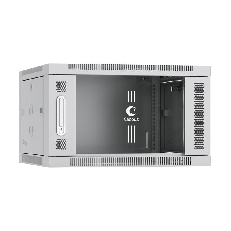 шкаф телекоммуникационный настенный sh-05f-6u60/60 19дюйм 6u 600х600х368мм дверь стекло сер. (ral 7035) cabeus 7063c от BTSprom.by
