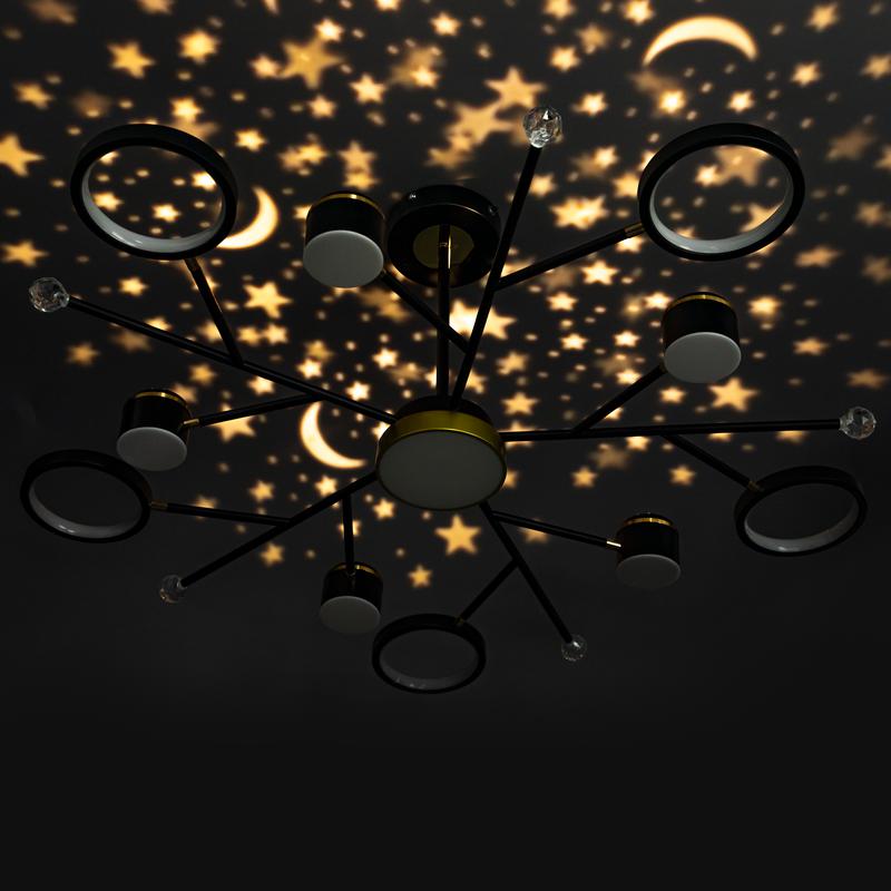  Люстра потолочная светодиодная диммируемая NOTTE с ДУ 3 режима проекция звездное небо 1170х330 100Вт 2700К/4200К/6400К 34кв.м черн./зол. Ritter 51596 2 фото в каталоге от BTSprom.by