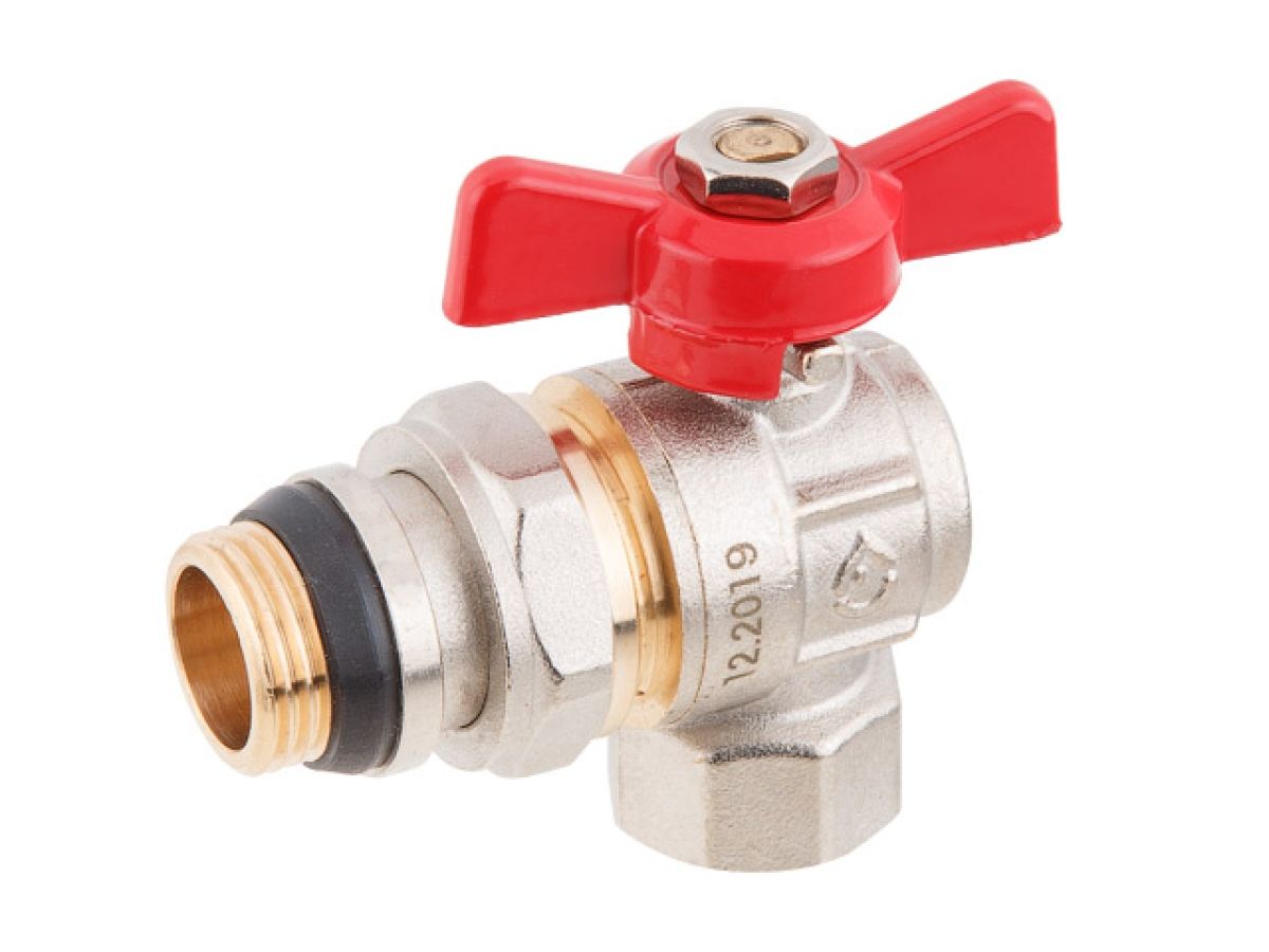 кран шаровый угловой 3/4" нар.-вн. бабочка (со сгоном) pn40, av engineering (с уплотнительным кольцом) ave095034e от BTSprom.by