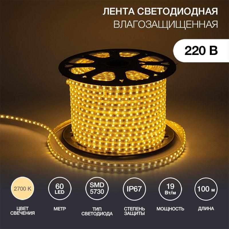лента светодиодная smd5730 6.5х13мм 60led/м 220в ip67 тепл. бел. (уп.100м) neon-night 142-702 от BTSprom.by