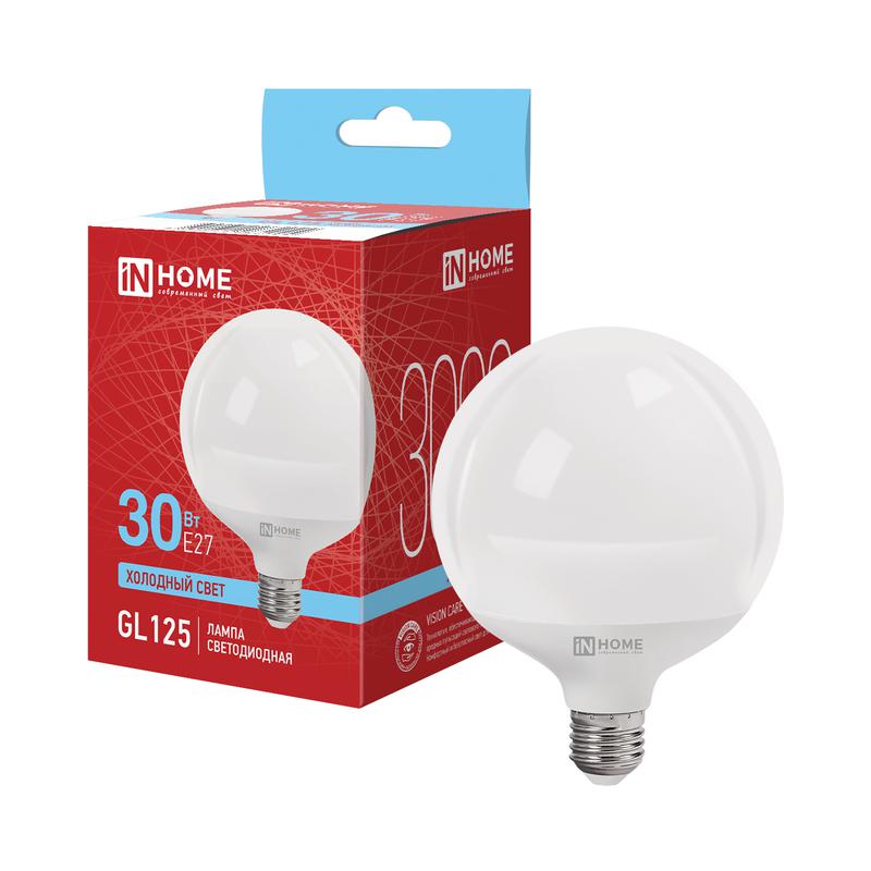 лампа светодиодная led-gl125-vc 30вт шар 6500к e27 3000лм 230в 125мм in home 4690612064024 от BTSprom.by