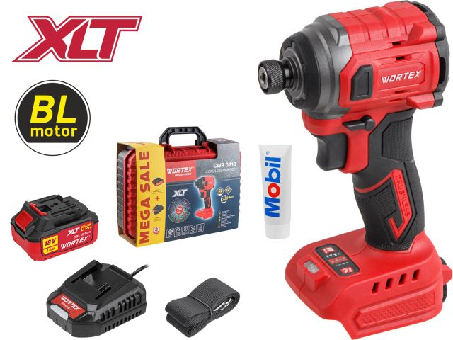 аккум. ударный гайковерт/винтоверт wortex cwr 0218 в чем. xlt 1x4 а*ч, бесщет., 18 в, 220 н*м (внутр. шестигр. 1/4", вес 0,92 кг) 1329730 от BTSprom.by