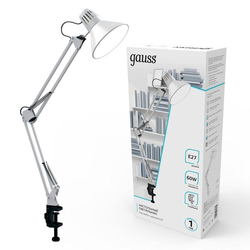  Светильник GTL 60Вт E27 струбцина бел. GAUSS GT0011 фото в каталоге от BTSprom.by