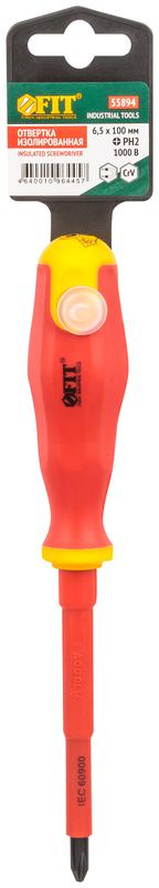  Отвертка изолированная 1000В CrV сталь прорезинен. ручка 6.5х100мм РН2 FIT 55894 фото в каталоге от BTSprom.by