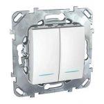  Выключатель 2-кл. 2мод. СП Unica 10А IP20 (2х(сх. 1а)) с подсветкой механизм бел. SchE MGU5.0101.18NZD фото в каталоге от BTSprom.by