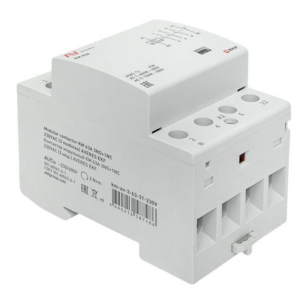  Контактор модульный КМ 63А 3NO+1NC 230В AC (3 мод.) AVERES EKF km-av-3-63-31-230V фото в каталоге от BTSprom.by