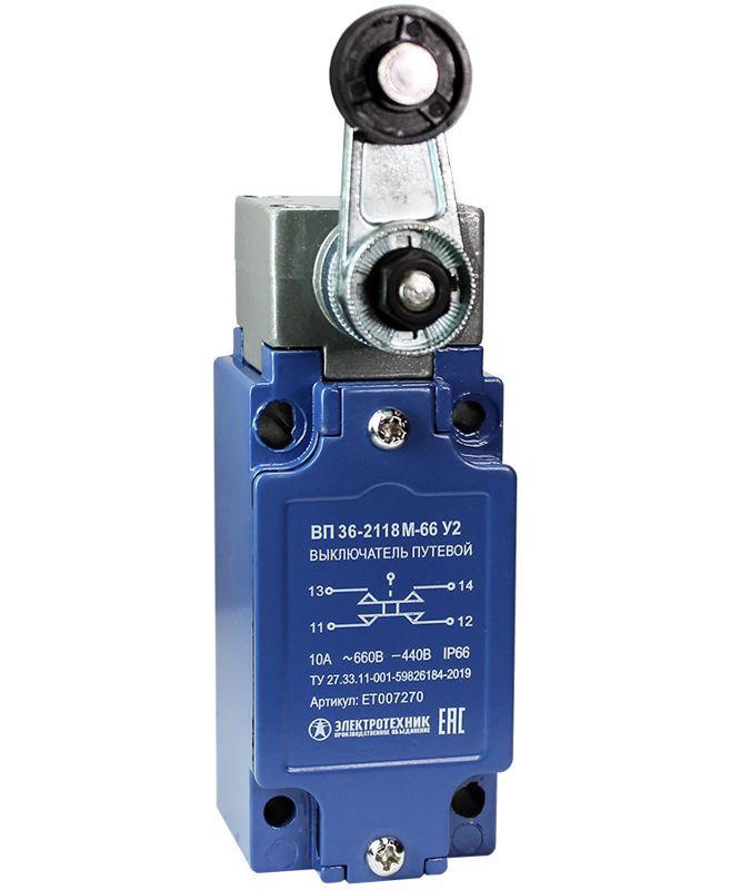 выключатель путевой вп 36-2118м-66 у2 1но+1нз 3а ip66 рычаг с пластиковым роликом безинерционный 30х60мм без сальника электротехник et007270 от BTSprom.by