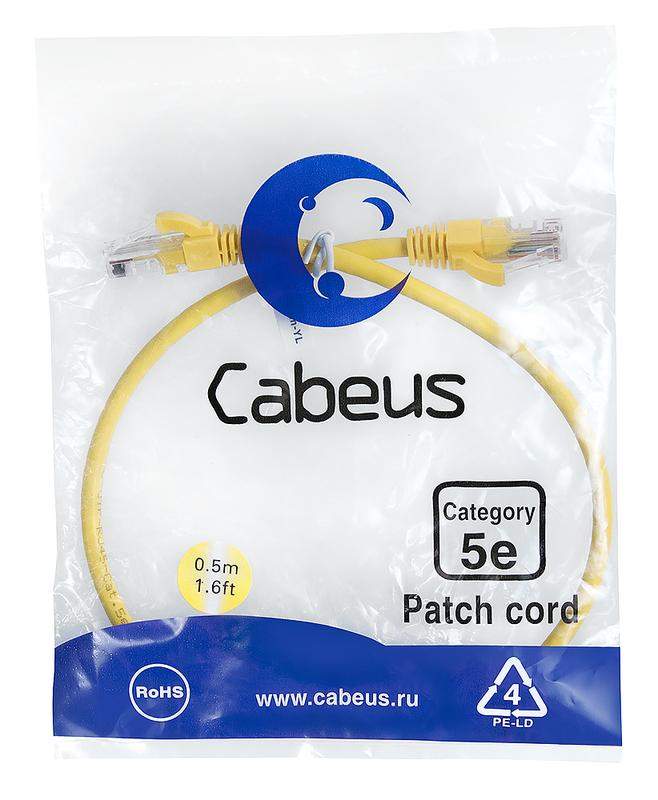 патч-корд u/utp кат.5e pc-utp-rj45-cat.5e-0.5m-yl 2xrj45/8p8c неэкранир. pvc 0.5м желт. cabeus 7666c от BTSprom.by