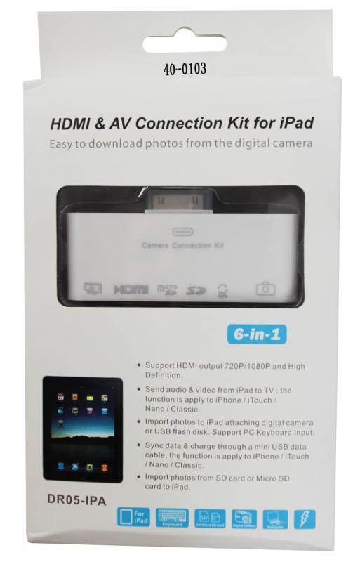 Адаптер AV 6 в 1 для iPhone 4/4S на HDMI USB microSD SD 3.5мм microUSB 40-0103 фото в каталоге от BTSprom.by