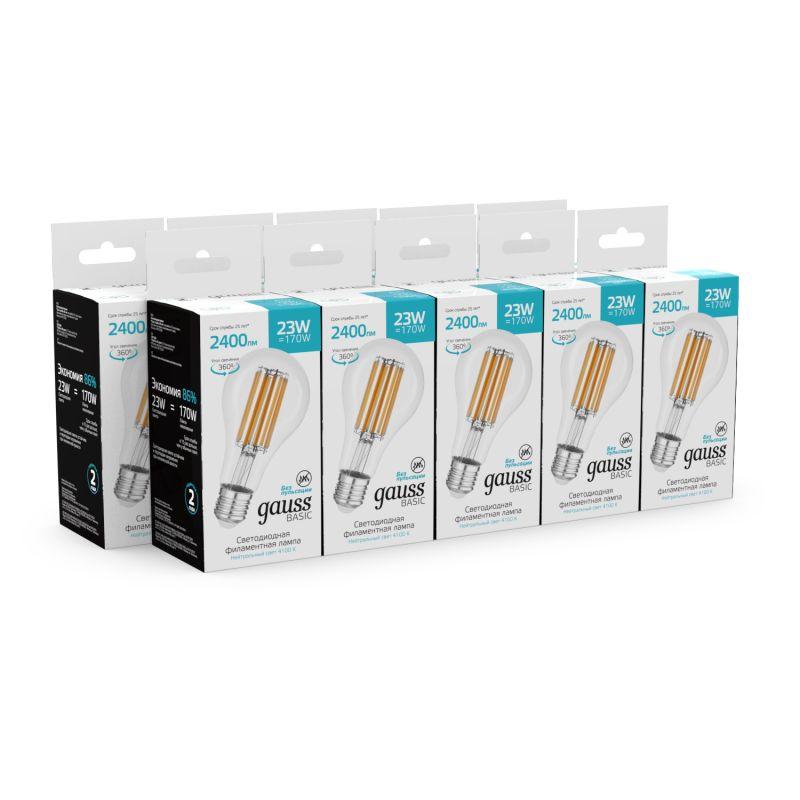 Лампа светодиодная филаментная Basic Filament А70 23Вт 4100К Е27 2400лм GAUSS 40712232 фото в каталоге от BTSprom.by