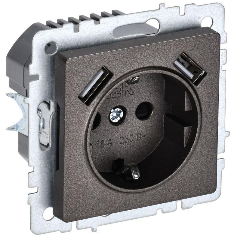розетка brite рюш10-1-бртб 16а с usb a+a 2.1а с заземл. защ. шторки темн. механизм бронза iek br-r14-16-u21-d21-k45 от BTSprom.by