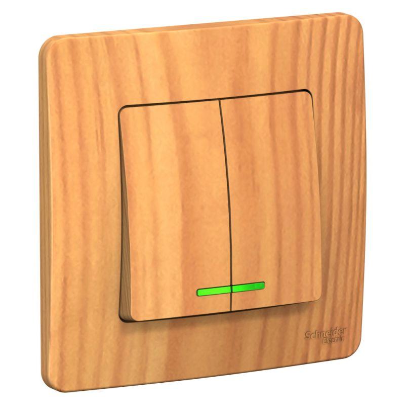  Выключатель 2-кл. СП Blanca 10А IP20 (сх. 5) 250В с подсветкой ясень SE BLNVS010515 фото в каталоге от BTSprom.by