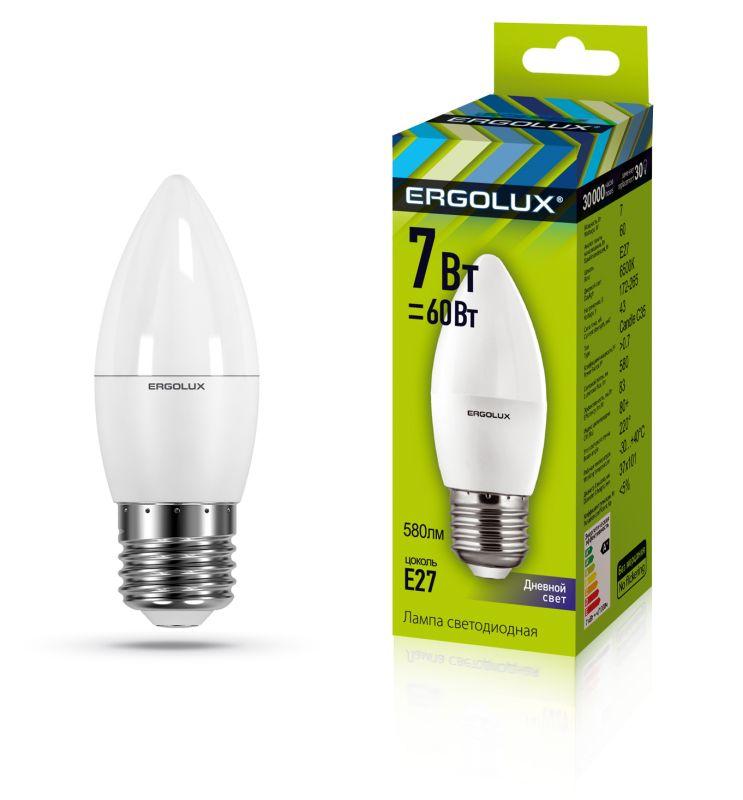 лампа светодиодная led-c35-7w-e27-6k свеча 7вт e27 6500к 172-265в ergolux 13299 от BTSprom.by