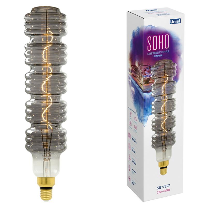 лампа светодиодная филаментная led-sf41-5w/soho/e27/cw chrome/smoke gls77cr soho спиральный филамент хром./дым. колба uniel ul-00005921 от BTSprom.by