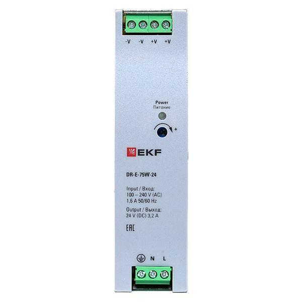  Блок питания на дин рейку 75Вт Uвх 220В AC Uвых 24В DC постоянного тока EKF DR-E-75W-24 фото в каталоге от BTSprom.by