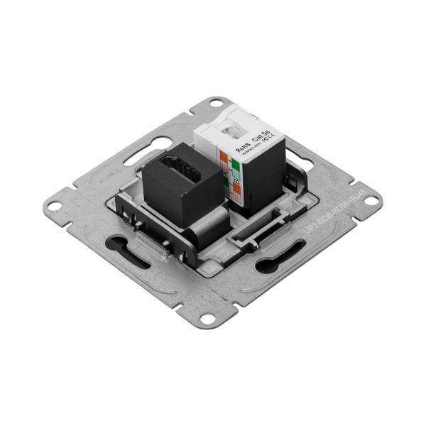  Розетка СП Эпика HDMI + RJ45 кат.5 механизм черн. EKF UP1-SOB-HDMI+RJ45 фото в каталоге от BTSprom.by