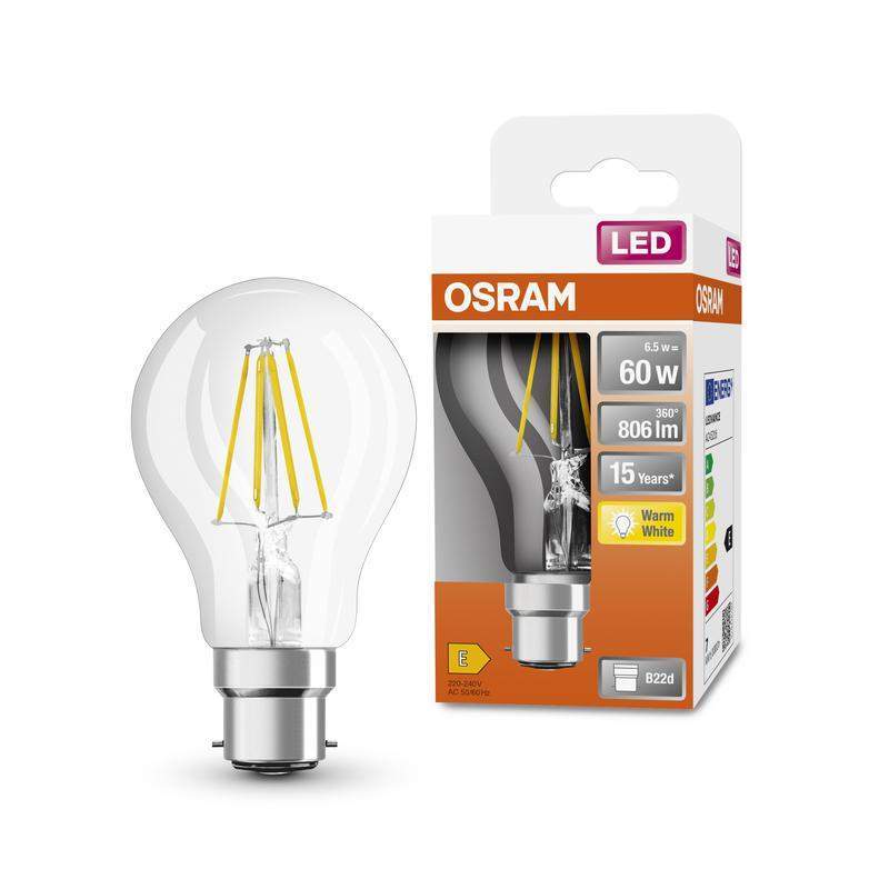 лампа светодиодная филаментная led stara 806лм 6.5вт2700к тепл. бел. b22d (замена 60вт) прозр. стекло 220-240в osram 4058075114876 от BTSprom.by