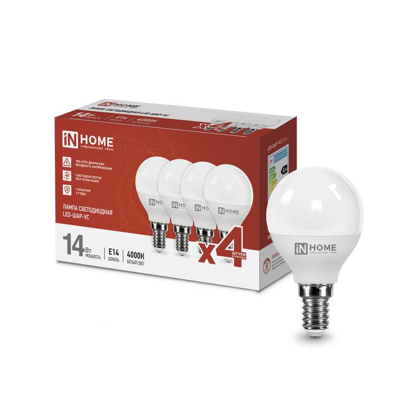 лампа светодиодная led-шар-vc 4pacк 14вт 230в e14 4000к 1330лм (уп.4шт) in home 4690612052359 от BTSprom.by