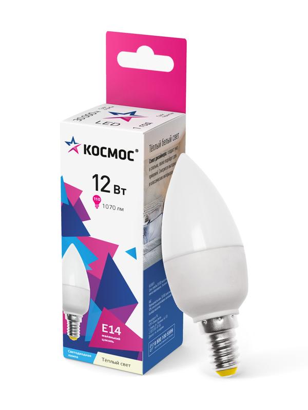 лампа светодиодная cn 12вт 3000к e14 1070лм 174-265в космос lkecled12wcne1430 от BTSprom.by
