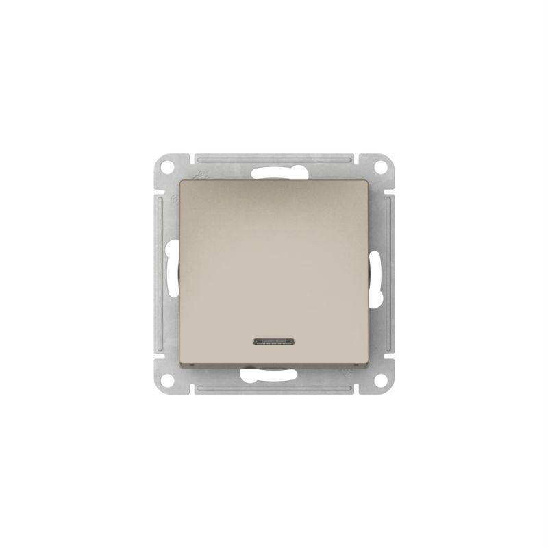  Переключатель 1-кл. AtlasDesign (сх. 6а) 10AX с подсветкой быстрозажим. клем. механизм шампань SE ATN000563S фото в каталоге от BTSprom.by