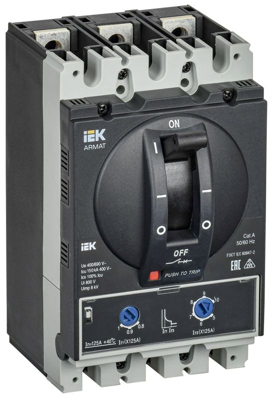 выключатель автоматический в литом корпусе 3п d 150ка 125а расцепитель термомагнитный регулируемый armat iek ar-mccb-3d-150-0125a-atuc от BTSprom.by