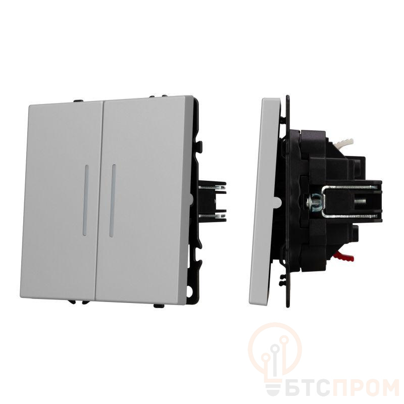  Выключатель ARL NOBE 2 кл подсветка софт-тач никель SWT-MK02-SFPL-L-IS (250В 10А) Arlight 059418(1) фото в каталоге от BTSprom.by