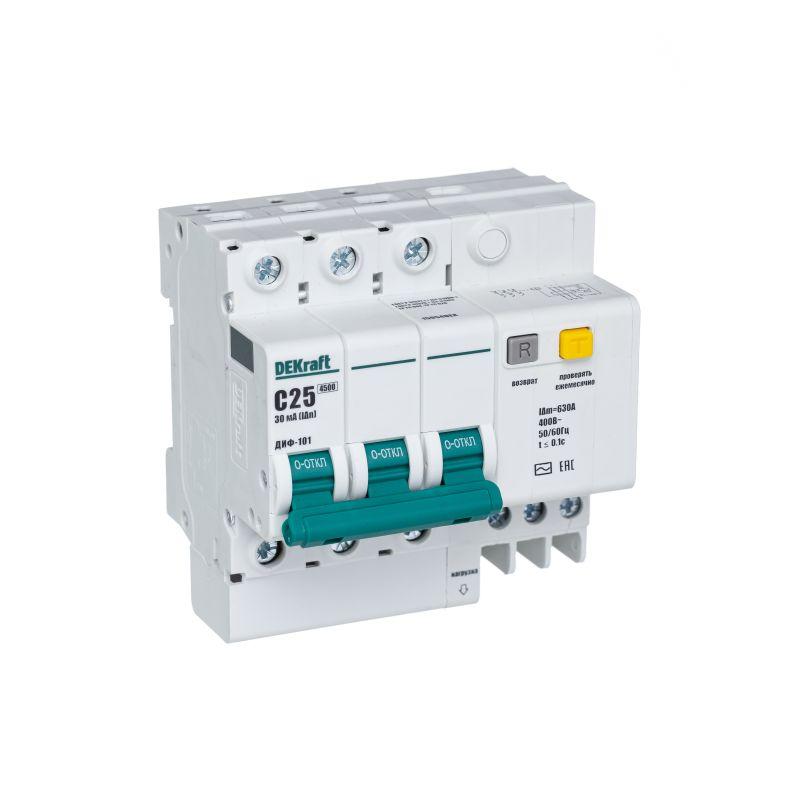 выключатель автоматический дифференциального тока 3п c 20а 30ма тип ac диф-101 со встроен. защитой от сверхтоков dekraft 15053dek от BTSprom.by