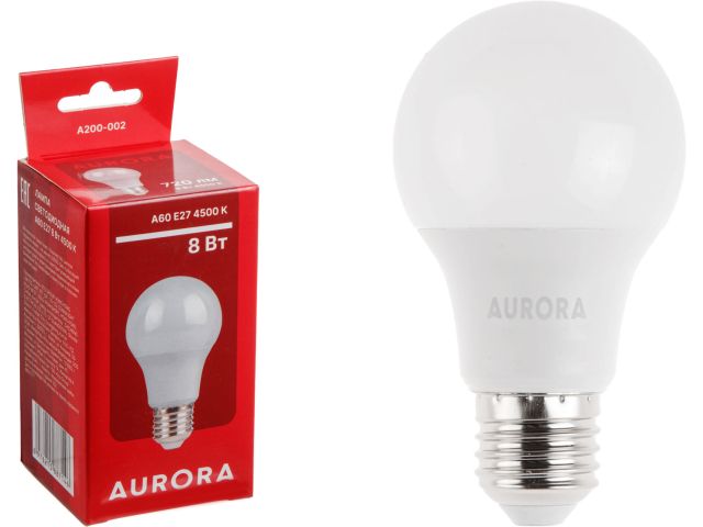 лампа светодиодная a60 стандарт 8вт 230в e27 4500k aurora a200-002 от BTSprom.by