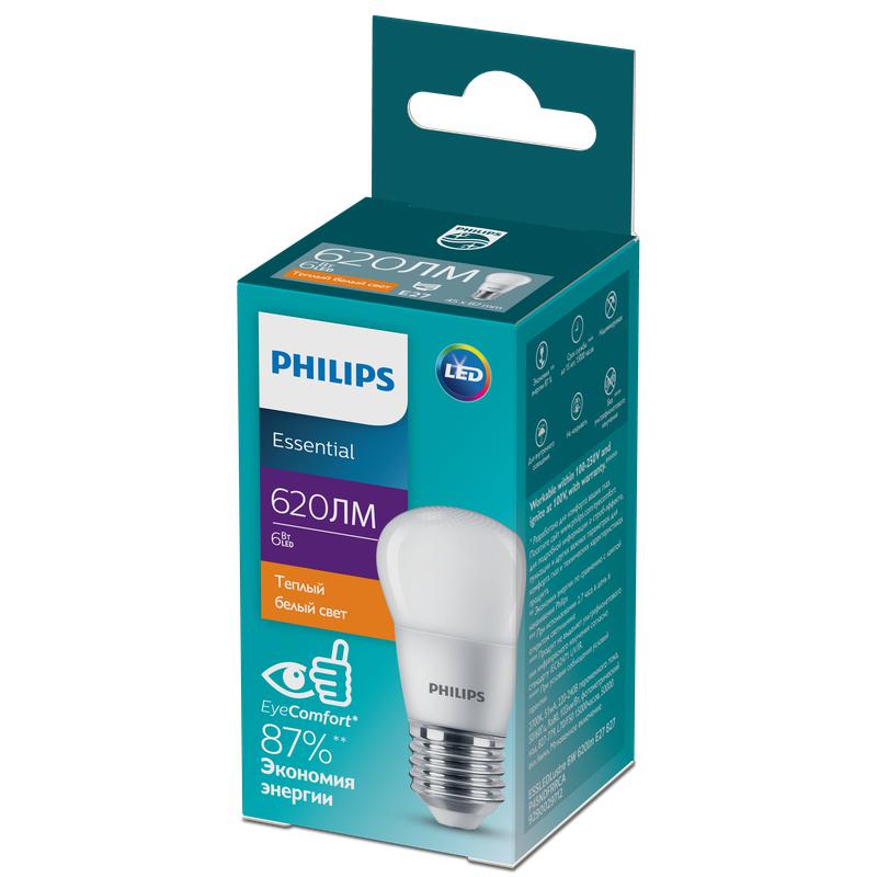 лампа светодиодная ess ledlustre 6вт p45fr 620лм e27 827 philips 929002971207 от BTSprom.by