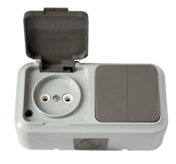 блок оп (розетка без заземл. + 2-кл. выкл.) сер. bylectrica 2в-рц-655(03) от BTSprom.by