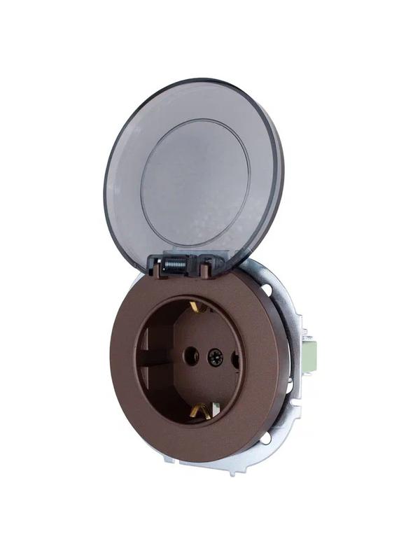  Розетка 1-м СП OSEN с заземл. с крышкой ПБТ механизм шоколад LEZARD 743-7388-123B фото в каталоге от BTSprom.by