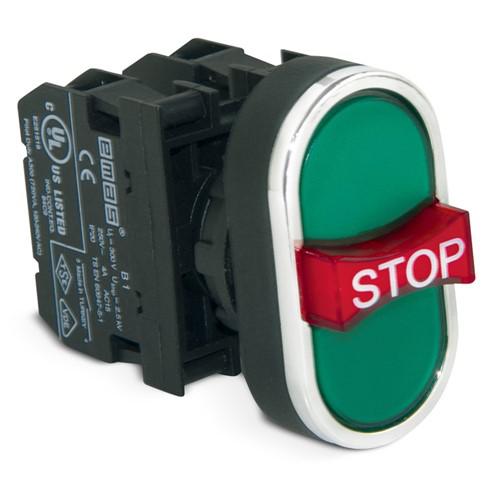 кнопка тройная с аварийной кнопкой "stop" зел. emas b121b30yy от BTSprom.by