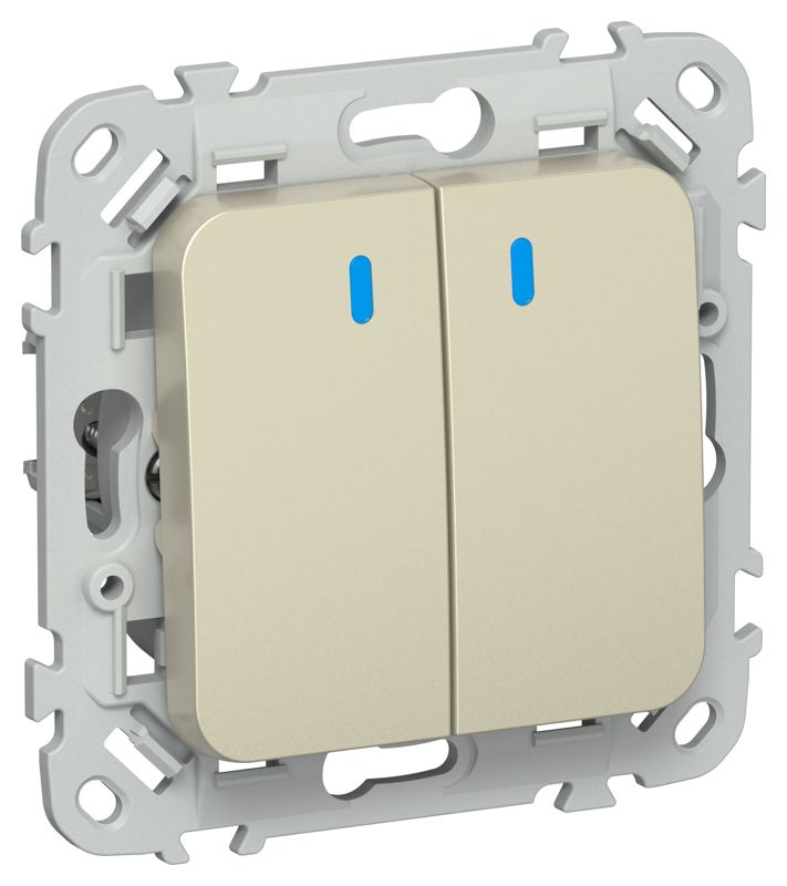 выключатель проходной 2-кл. сп flite вс62-1-1-флш 10а с индикацией механизм шампань iek fi-v22-1-10-1-k37 от BTSprom.by