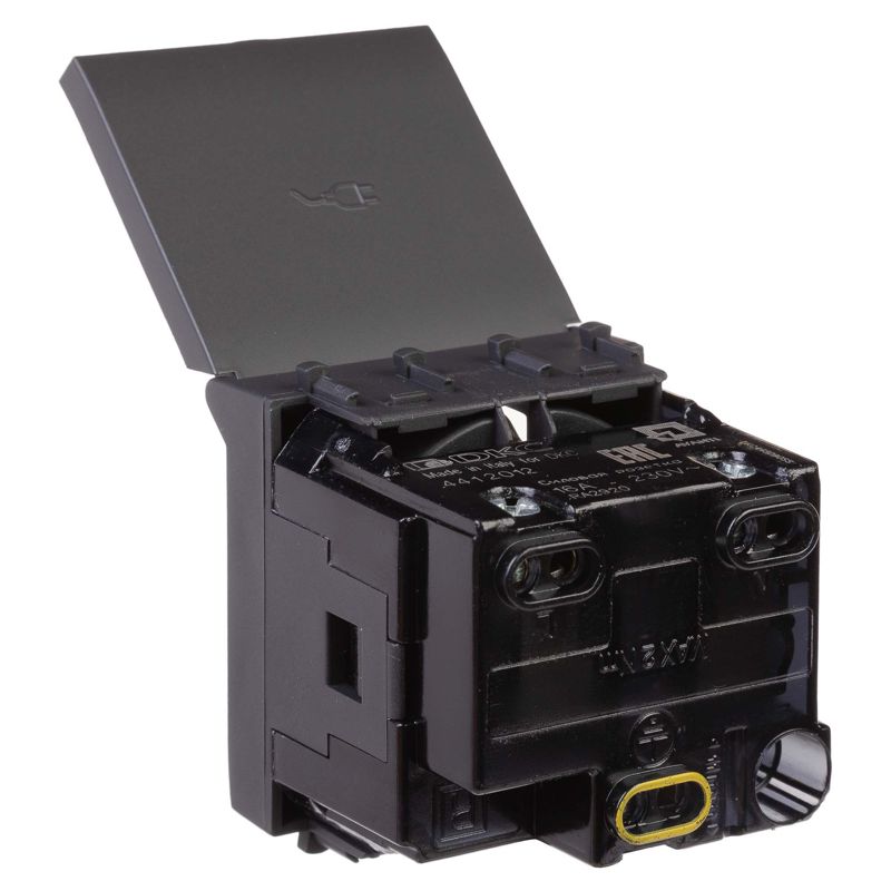  Розетка 1-м 2мод. Avanti "Черный матовый" 16А 2P+E защ. шторки с крышкой черн. DKC 4412012 фото в каталоге от BTSprom.by