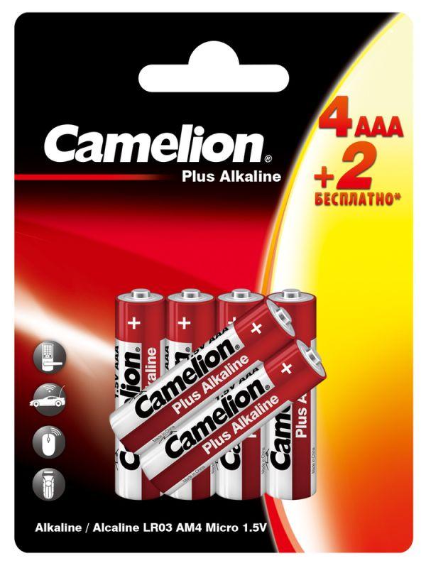 элемент питания алкалиновый aaa/lr03 1.5в plus alkaline 4+2lr03-bp 4+2 бесплатно промо (уп.6шт) camelion 15307 от BTSprom.by