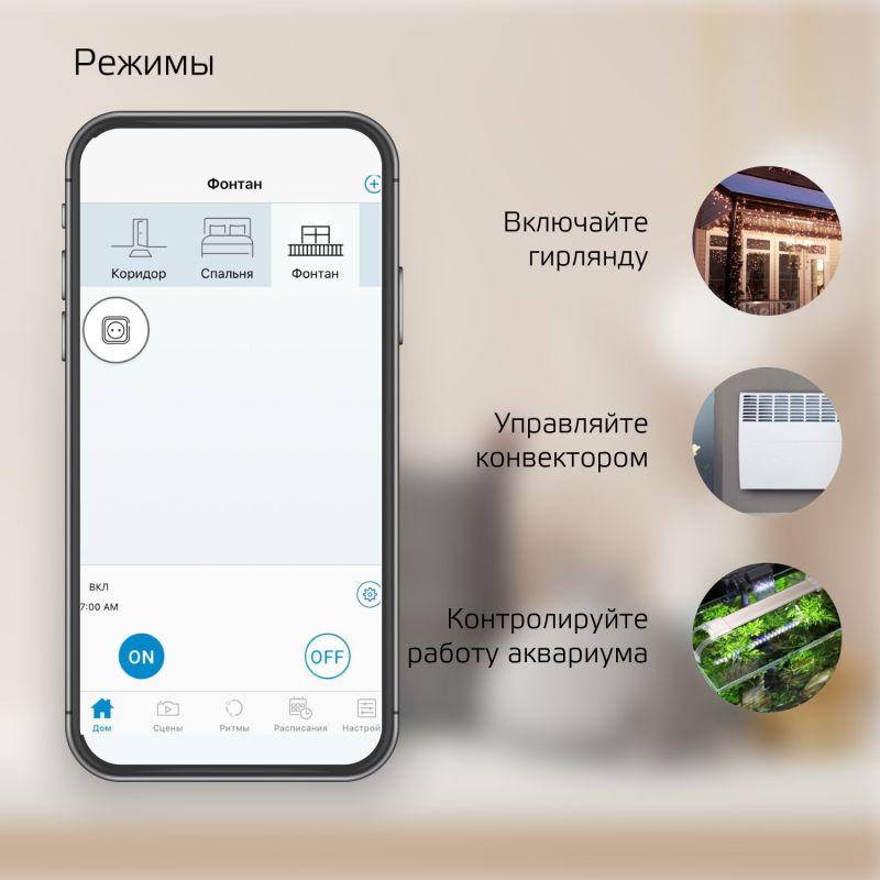  Переходник сетевой (розетка умная) Smart Home 10А 2300Вт IP20 207-253В с заземл. GAUSS 5510122 фото в каталоге от BTSprom.by