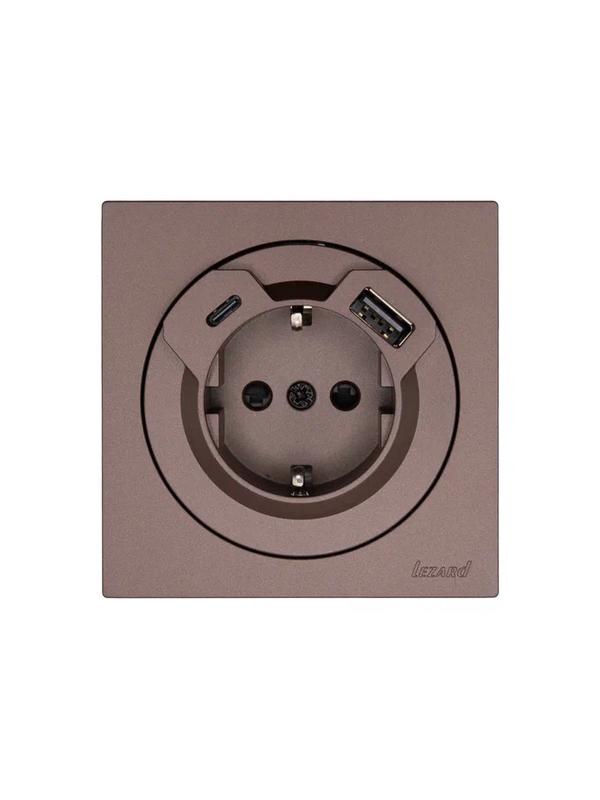  Розетка 1-м СП OSEN с заземл. TC + USB разъем механизм шоколад LEZARD 743-7388-181TC фото в каталоге от BTSprom.by