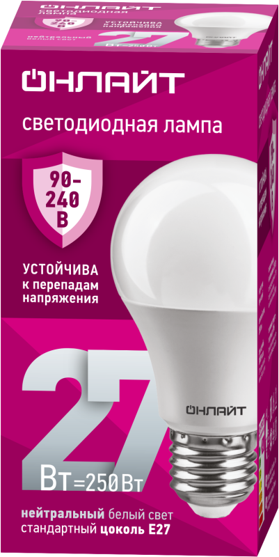 лампа светодиодная 90 407 oll-a60-27-230-4k-e27 (pro 90-240в) онлайт 90407 от BTSprom.by