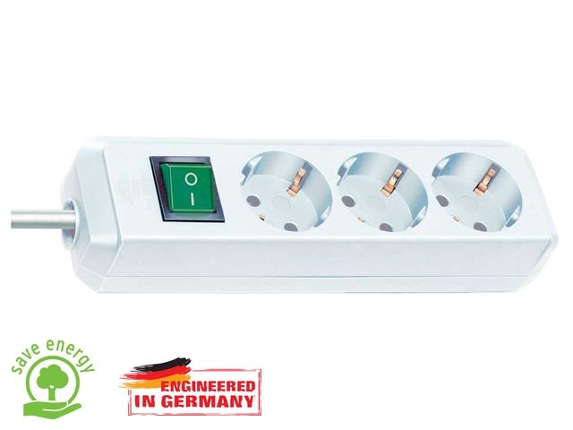 удлинитель 1.5м (3 роз., 3.3квт, с/з, выкл., пвс) белый brennenstuhl eco-line (провод 3х1,5мм2, сила тока 16а, с/з - с заземляющим контактом) 1152320015 от BTSprom.by