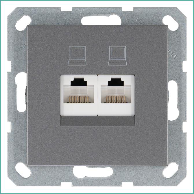 розетка компьютерная 2-м rj45 ip20 кат. 6 механизм алюм. jasmart g6108s от BTSprom.by