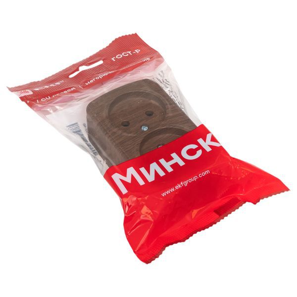  Розетка 2-м ОП Минск 10А IP20 без заземл. темн. дерево EKF EGR10-102-40 фото в каталоге от BTSprom.by