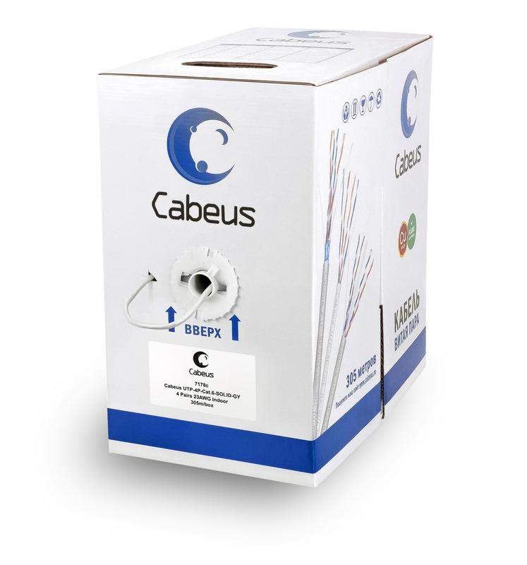 кабель витая пара utp (u/utp) кат.6 4 пары (23 awg) ож pvc нг(а)-ls сер. (уп.305м) cabeus 7178c от BTSprom.by