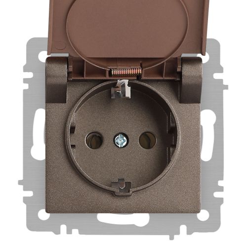  Розетка 1-м СП Accent 6-203-08 16А IP20 250В 2P+E Schuko с крышкой AL/CU Accent бронза Intro Б0063436 фото в каталоге от BTSprom.by