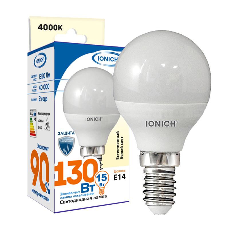лампа светодиодная p45 15вт шар 4000к e14 1350лм 230в ionich 1816 от BTSprom.by