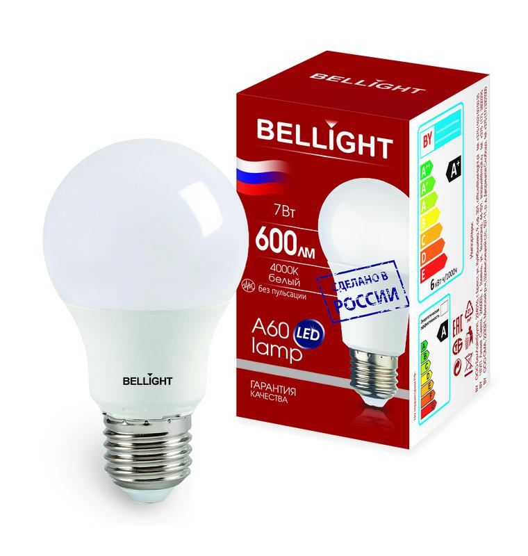 лампа светодиодная led a60 220в 7вт e27 600лм 4000к bellight 88297784 от BTSprom.by