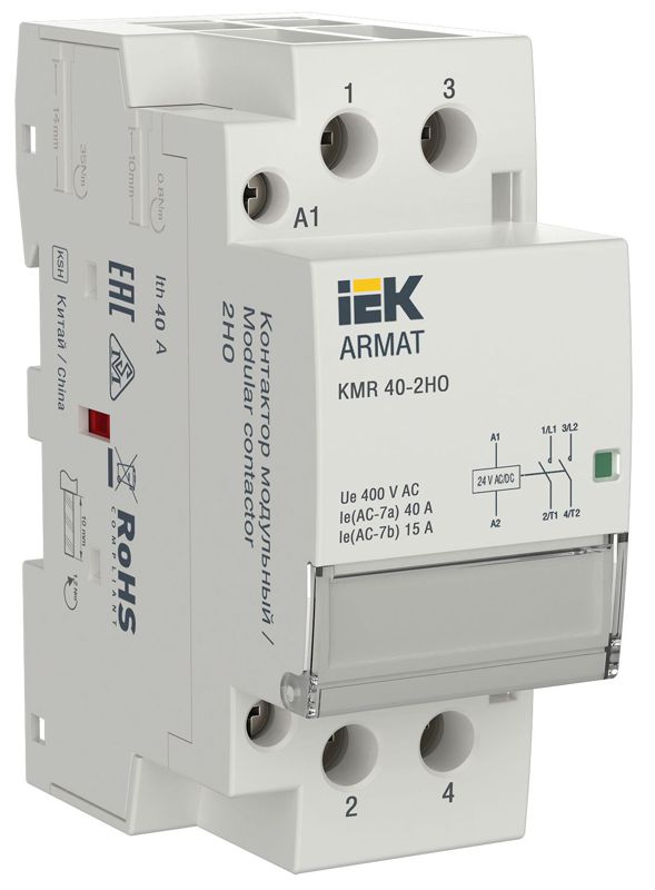 контактор модульный kmr 40а 24в ac/dc 2но armat iek ar-kmr20-040-20-024 от BTSprom.by